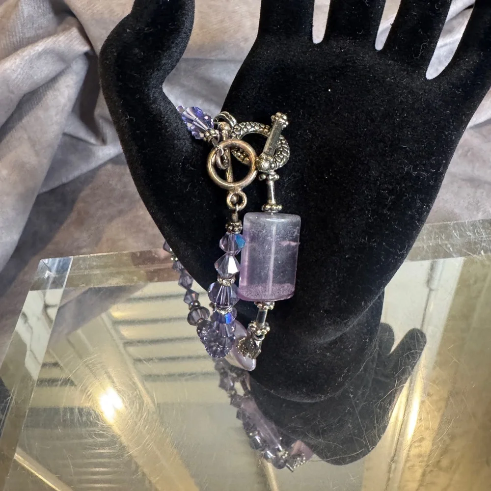 Sterling silver‎ 925 Purple and Silver Beaded Bracelet Set Gorgeous!!